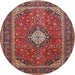 Round Traditional Orange Salmon Pink Medallion Rug, tr2162