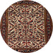 Square Machine Washable Traditional Orange Brown Rug, wshtr2163