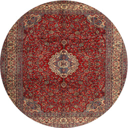 Square Machine Washable Traditional Orange Salmon Pink Rug, wshtr2165