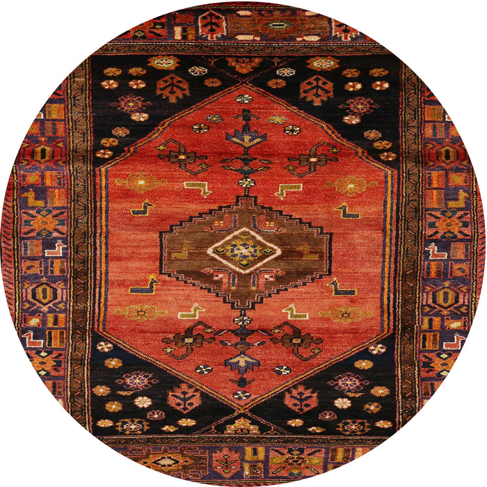 Round Traditional Mahogany Brown Persian Rug, tr217