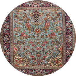 Square Machine Washable Traditional Green Rug, wshtr2190