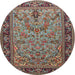 Square Machine Washable Traditional Green Rug, wshtr2190