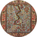 Round Traditional Saffron Red Animal Rug, tr2194