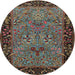 Round Traditional Khaki Green Animal Rug, tr2195