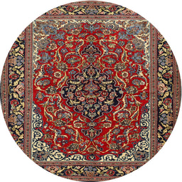 Round Traditional Saffron Red Medallion Rug, tr2199