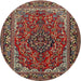 Round Traditional Saffron Red Medallion Rug, tr2199