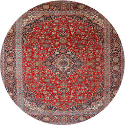 Round Traditional Saffron Red Medallion Rug, tr219