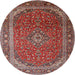 Round Traditional Saffron Red Medallion Rug, tr219