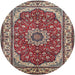 Round Traditional Light French Beige Brown Medallion Rug, tr21