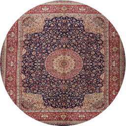 Round Traditional Camel Brown Medallion Rug, tr2203