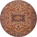 Square Machine Washable Traditional Saffron Red Rug, wshtr2206