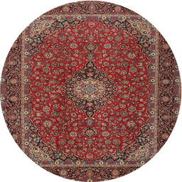 Round Traditional Saffron Red Medallion Rug, tr2223