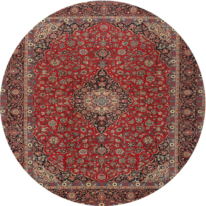Round Traditional Saffron Red Medallion Rug, tr2223