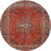 Round Traditional Orange Salmon Pink Medallion Rug, tr2228