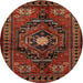 Round Traditional Sienna Brown Persian Rug, tr222