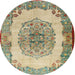 Round Traditional Brown Medallion Rug, tr2247