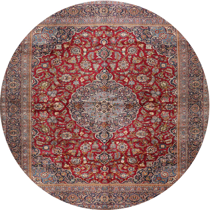 Round Traditional Brown Red Medallion Rug, tr2266