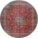 Square Machine Washable Traditional Brown Red Rug, wshtr2266