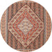 Round Traditional Fire Brick Red Medallion Rug, tr227