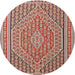 Round Traditional Fire Brick Red Southwestern Rug, tr228