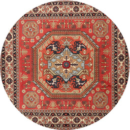 Round Traditional Tangerine Pink Persian Rug, tr2298