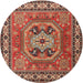 Round Traditional Tangerine Pink Persian Rug, tr2298