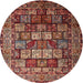 Round Traditional Saffron Red Persian Rug, tr232