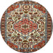 Round Traditional Light French Beige Brown Persian Rug, tr2343