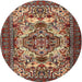 Square Machine Washable Traditional Saffron Red Rug, wshtr2344