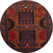 Round Traditional Red Brown Persian Rug, tr2348