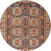 Round Machine Washable Traditional Red Brown Rug, wshtr2351