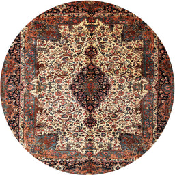 Round Traditional Camel Brown Medallion Rug, tr235