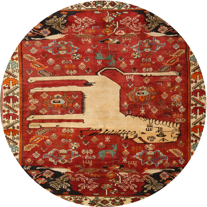 Round Traditional Red Animal Rug, tr2363