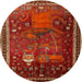 Round Traditional Red Animal Rug, tr2368