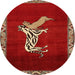 Round Traditional Red Animal Rug, tr2369