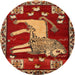 Round Traditional Red Animal Rug, tr2374