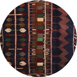 Round Traditional Dark Scarlet Red Southwestern Rug, tr2387