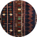 Round Traditional Dark Scarlet Red Southwestern Rug, tr2387