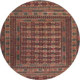 Round Traditional Orange Salmon Pink Southwestern Rug, tr2394