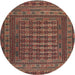 Round Traditional Orange Salmon Pink Southwestern Rug, tr2394