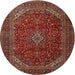 Square Machine Washable Traditional Saffron Red Rug, wshtr2405