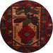 Round Traditional Red Brown Persian Rug, tr2409