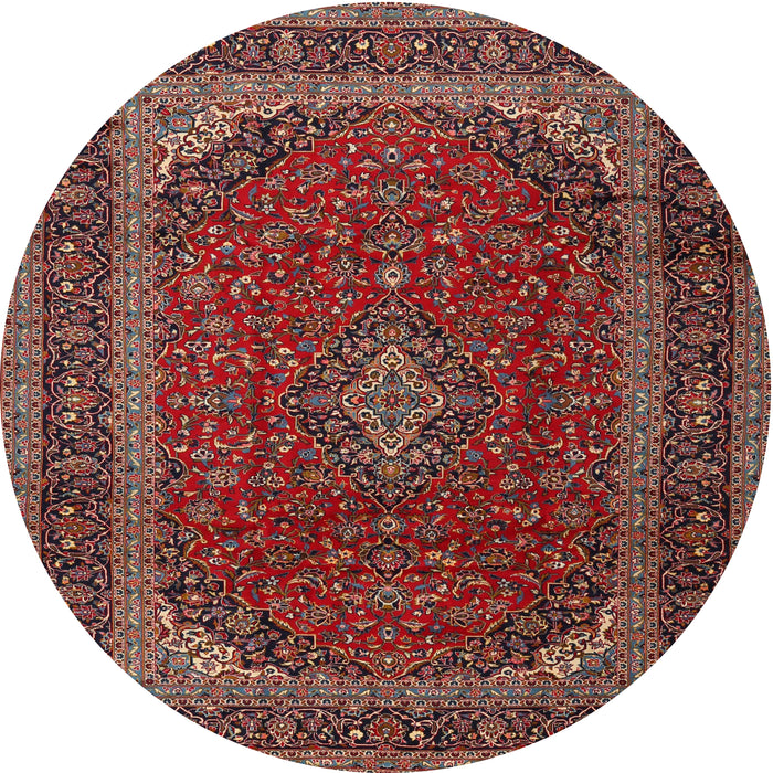 Round Traditional Saffron Red Medallion Rug, tr2411
