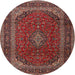 Round Traditional Saffron Red Medallion Rug, tr2411