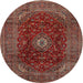 Round Traditional Orange Salmon Pink Medallion Rug, tr2416