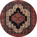 Round Traditional Sienna Brown Persian Rug, tr2419