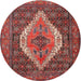 Round Traditional Copper Red Pink Medallion Rug, tr2421