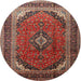 Round Traditional Saffron Red Medallion Rug, tr242