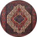 Round Traditional Dark Gold Brown Medallion Rug, tr2436