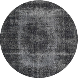 Round Traditional Charcoal Black Persian Rug, tr2444